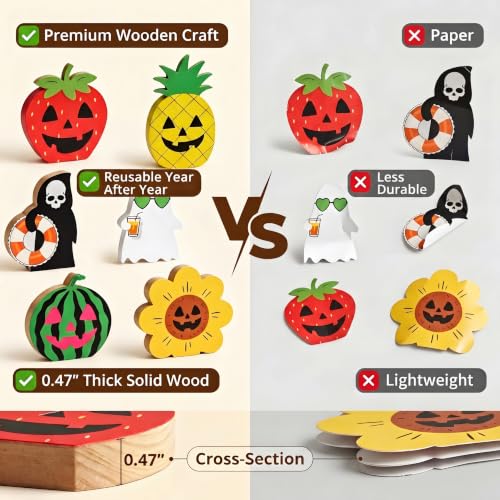 12PCS Wooden Halloween & Summerween Tabletop Decorations Set - Durable Eco-Friendly Holiday Decor