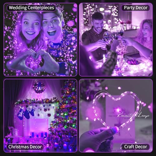 Purple LED Fairy String Lights 7FT Waterproof Battery Operated 3 Modes - 20 Pack