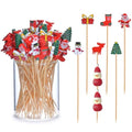 Christmas Toothpicks Pack - 100 Natural Bamboo Cocktail Picks with Holiday Designs