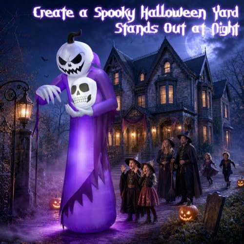 12FT Giant Halloween Inflatable Pumpkin Wizard with LED Lights Outdoor Decor