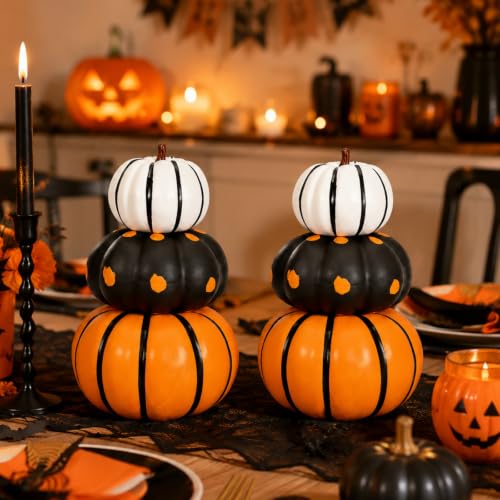 Halloween Pumpkin Decor Set - Black & Orange 11.8 Inch 2-Pack with Variation Helloween