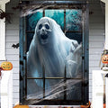 White Halloween Ghost Window Decoration - Large Spooky Haunted House Window Decor with Rope