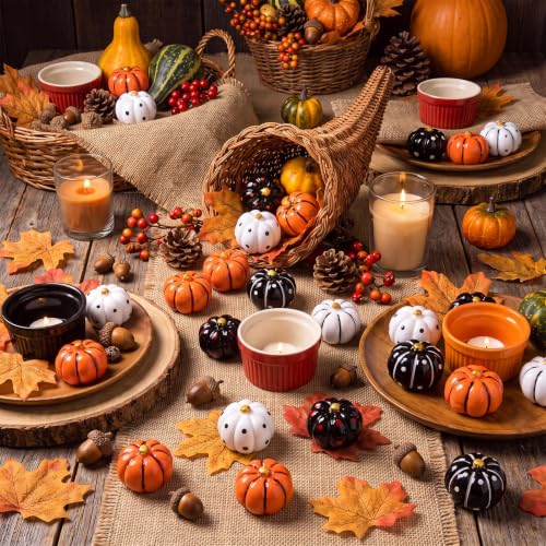 Halloween Pumpkin Mini Resin Figurine Set - 80 Pieces, Black, White & Orange Variations