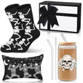 Halloween Spooky Gothic Gift Set with Skeleton Glass Cup Makeup Bag Socks & Gift Box - Gothic Halloween Decor