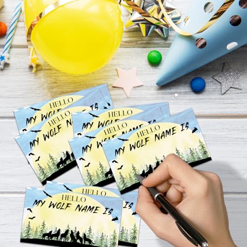 Wolf Name Game 30 Guest Sign & Sticker Set - Woodland Party Variation
