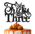 Halloween Themed 3rd Birthday Cake Topper Trick or Three Decorations Black Glitter