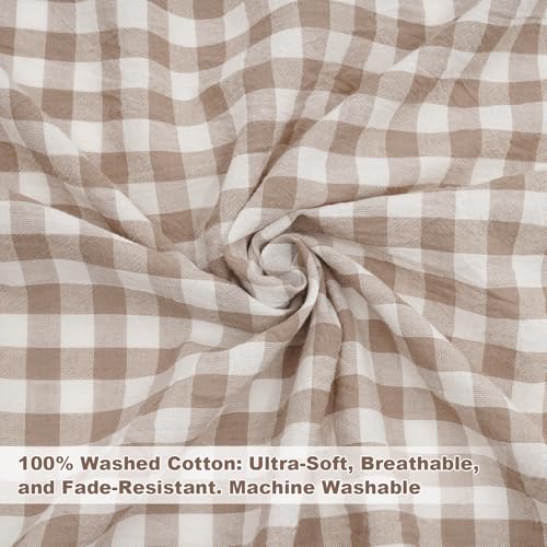 Taupe Gingham Ruffled Tablecloth 60 x 120 Inch - Rectangular Vintage Farmhouse