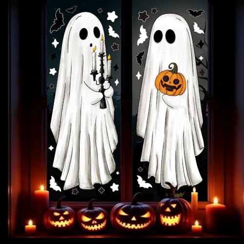 Halloween Ghost Window Clings - Large Ghost Stickers for Windows, Mirrors & Decor - 3 Sheets, Indoor & Outdoor Use