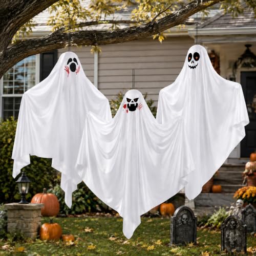 27.5-Inch Hanging Ghost Halloween Decorations - Spooky Ghosts 3 Pack