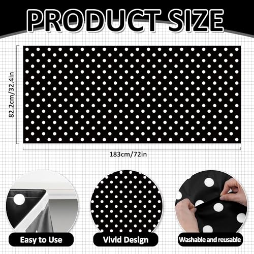 Polka Dot Table Skirt for Teacher Desk and Party Decor, Black White, 82 Inch