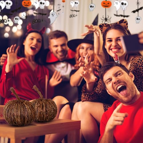 Artificial Wicker Pumpkin Set - Fall Halloween Centerpieces, 7.87 x 7.87 Inches