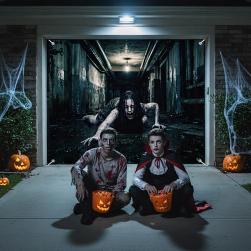 Female Ghost Halloween Garage Door Cover 7x8 FT - Spooky Haunted Decor