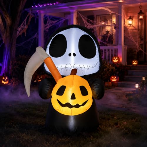 4 ft Halloween Inflatable Grim Reaper & Pumpkin Yard Decoration Outdoor Decor