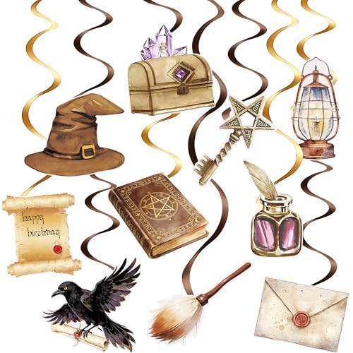 Wizard Hanging Swirl Decorations - Gold & Brown Party Decor for Magic & Halloween Events