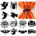 Halloween Napkin Rings Set - Black Ghost Skull Spider Web Bats Pumpkins - Spooky Table Decor