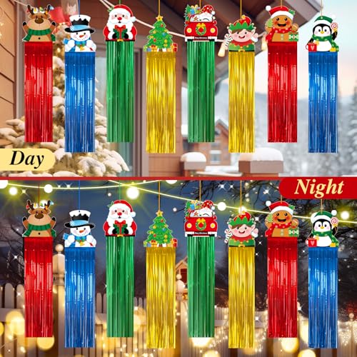 Outdoor Christmas Hanging Decorations Set - Santa, Snowman, Elf & More - 8 Pcs