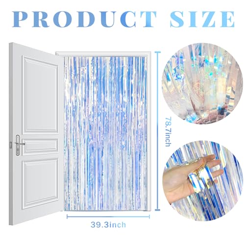Iridescent Foil Fringe Curtain Set - 20 Pack Metallic Tinsel Backdrop for Party Decoration