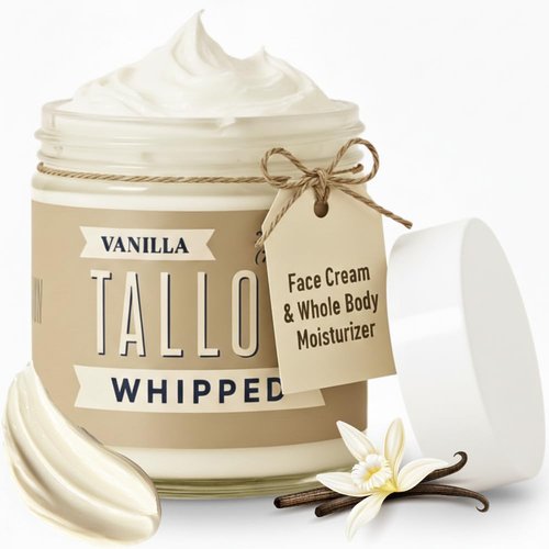 Lady May Tallow Whipped Tallow 24oz - All Natural Face Cream + Whole Body Moisturizer for Dry Skin - Made With Scented Oil Blend - No Preservatives, Parabens or Seed Oils - USA Made (Vanilla)