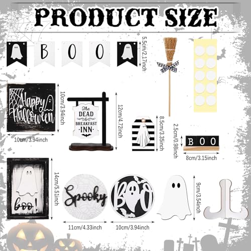 Halloween Ghost Tiered Tray Decorations Set - 19 Wooden Spooky Boo Figures