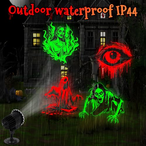Outdoor Halloween Projector Lights with Rotating Skull & Ghost Patterns - Waterproof LED Decor