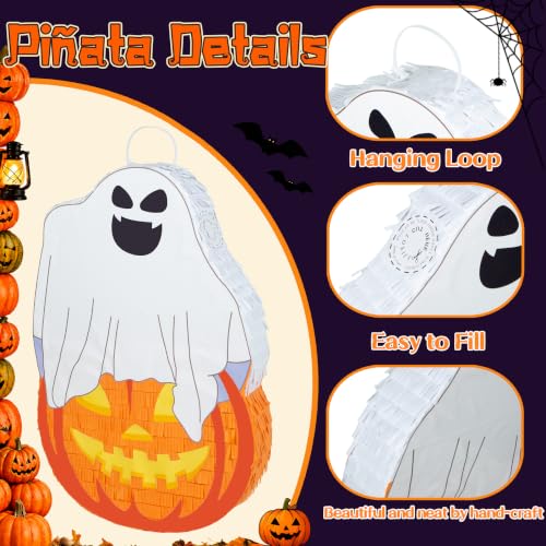 Halloween Pumpkin Ghost Piñata with Stick & Confetti - 21.6 Inch Party Game Decoration