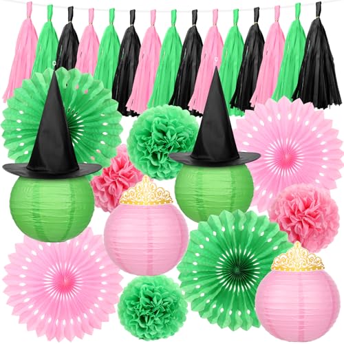 Halloween Witch Party Decorations Set Pink & Green Lanterns Pompoms
