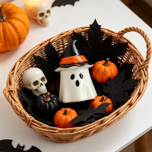 Ghost Jar Candle with Witch Hat - Halloween Decor, Soy Wax, Reusable Ceramic