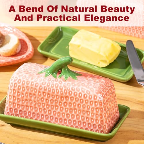 Pink Pumpkin Butter Dish Set with Lid - Multi-Purpose Kitchen Snack Plate & Decor