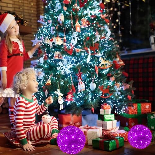 Purple 5.5-Inch Outdoor Hanging LED Sphere Lights - 50 LED Starlight Balls with Green Wire - Christmas & Holiday Decor