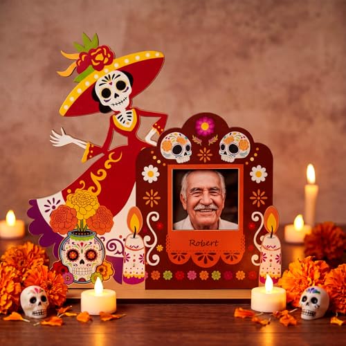Dia De Los Muertos Photo Frame Set - 6 Vibrant Wooden Decorations for Altars