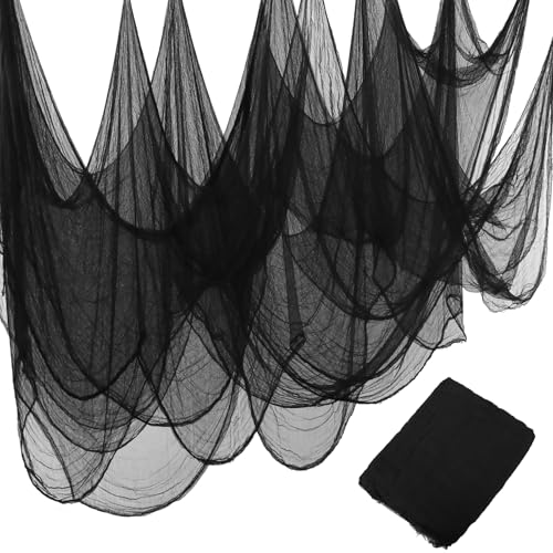 Halloween Creepy Cloth Large Black Gauze Fabric for Outdoor Decorations - 80x500in Black & White Variation