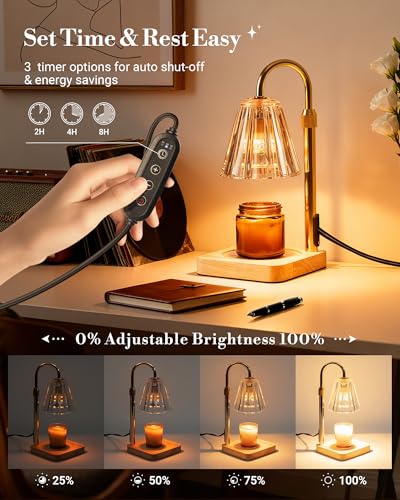 Amber Candle Warmer Lamp with Timer & Adjustable Height - No Flame, Scent Diffusion