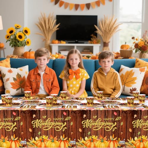 Thanksgiving Party Supplies Set with Plates Cups Napkins Cutlery & Decorations
