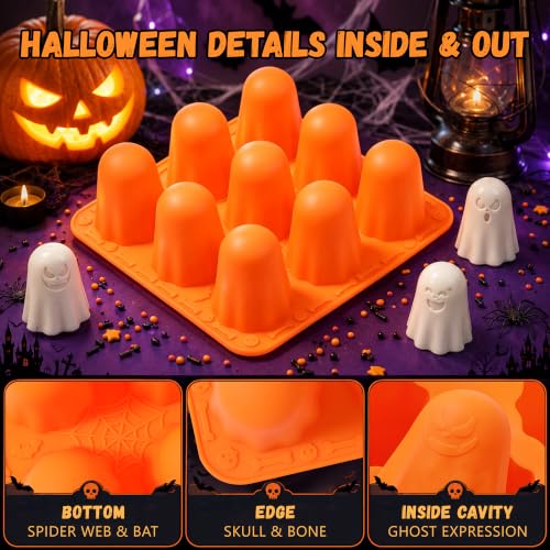 Halloween Ghost Silicone Mold 2-Pack - 9 Cavities, 3D Ghost Shapes - Fall & Holiday DIY
