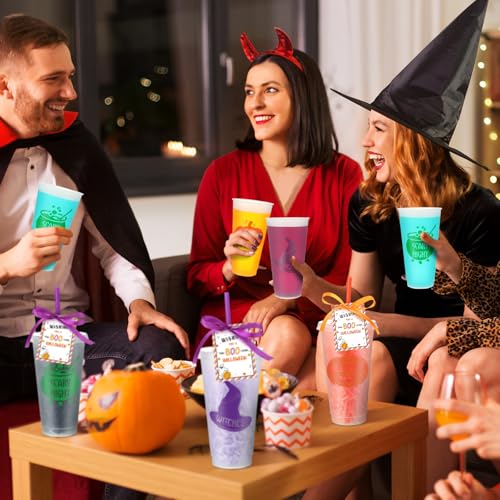 Funny Halloween Plastic Tumblers with Lids & Straws - 12 Pack - Mimorou