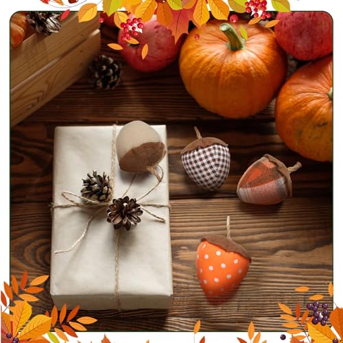 Fall Felt Acorn Ornaments Set - Thanksgiving Hanging Decor, Brown, 12 Pieces