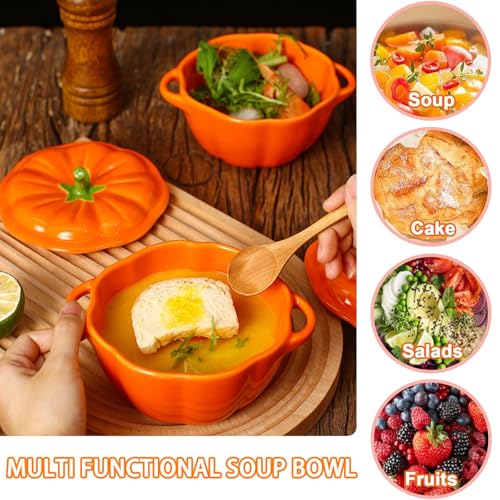 Ceramic Pumpkin Bowl with Lid - Orange, 1.26lb Halloween Decoration & Soup Bowl