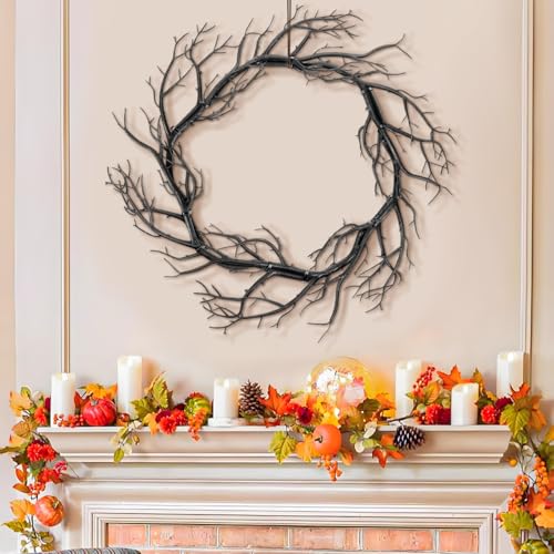Halloween Door Wreath Fake Twig Garland Outdoor Decor Scary Front Door Accessory