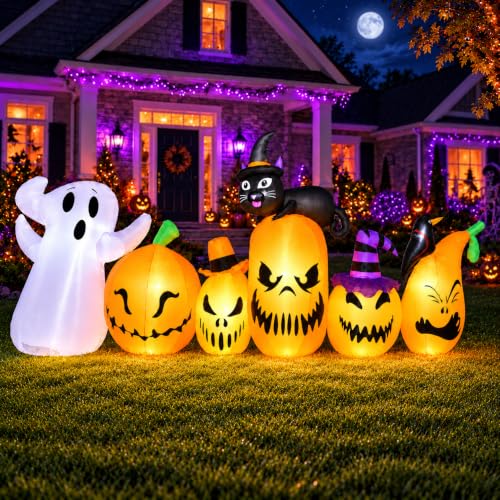 11FT Halloween Inflatable Pumpkins with LED Lights - Black Cat Variation 5 PCS Yard Decorations