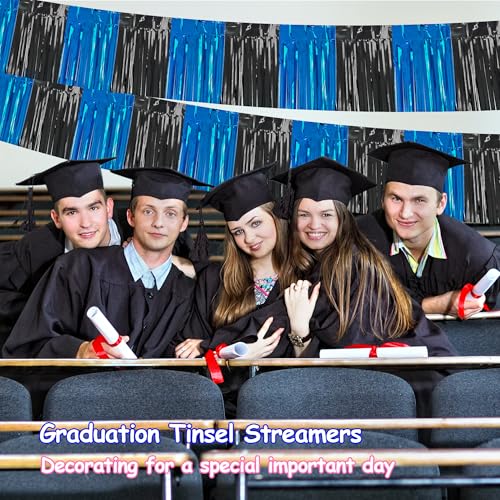 Black & Royal Blue Graduation Parade Float Fringe Streamers - 4 Pack