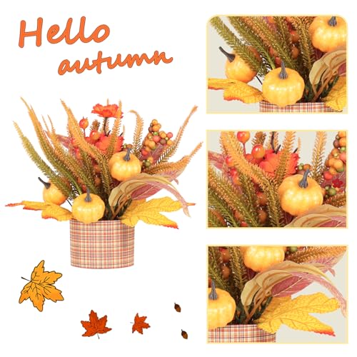 Autumn Thanksgiving Fall Decor Set with Pumpkin Berries Leaves - Orange-A