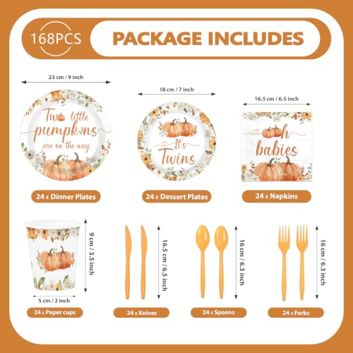 168-Piece Fall Pumpkin Baby Shower Party Supplies Set for Twins
