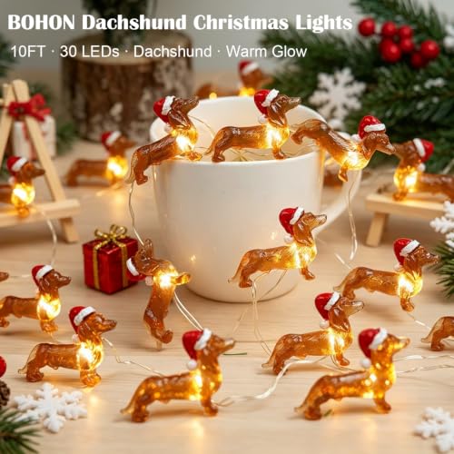 Dachshund Christmas String Lights 10ft 30 LEDs - Red White Brown Variations