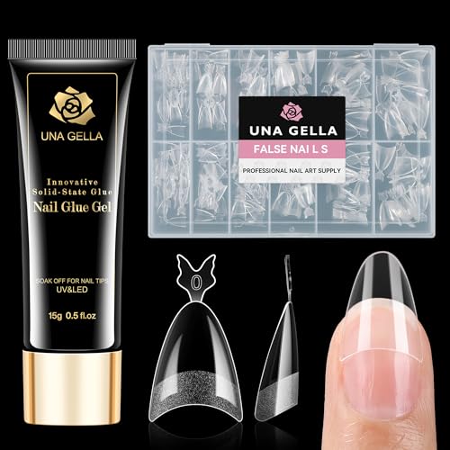 Acrylic Nail Tips Set 312 Pieces Almond Shape False Nails with Nail Glue - Long Lasting DIY Manicure