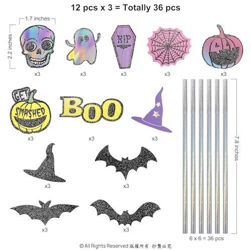 Pastel Halloween Iridescent Paper Drinking Straws & Cutouts - 36pcs