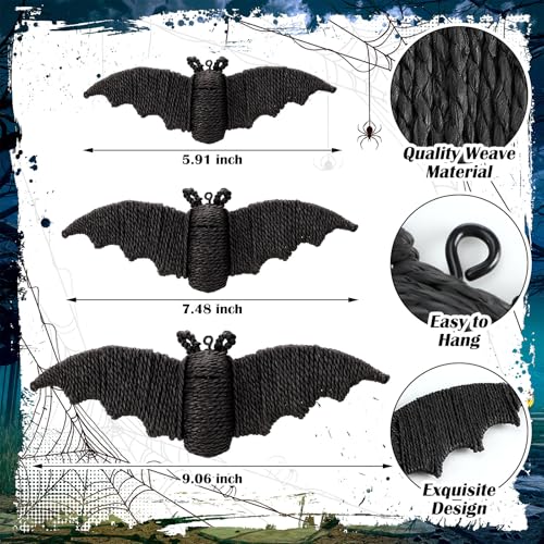 Bat Wall Hanging Decor - 3D Woven Rattan Halloween Creatures, 9.06/7.48/5.91 Inch, Rustic and Handcrafted, Variation of THIS listing