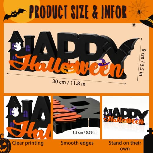 Wooden Halloween Table Decorations - Spooky Pumpkin Ghost Festive Centerpiece