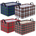 Christmas Plaid Storage Baskets Set - Collapsible Gift Bins with Handles - 4 Styles, Durable Waterproof Polyester