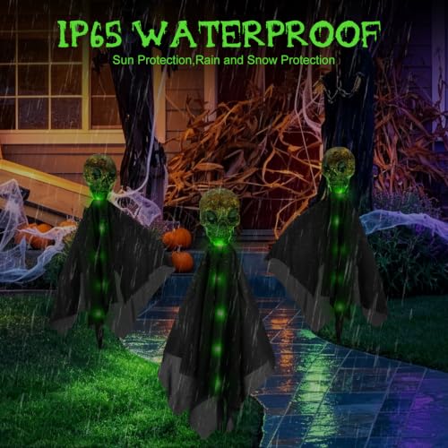 Outdoor Solar Skull Path Lights - Creepy Halloween Garden Decor Set of 4