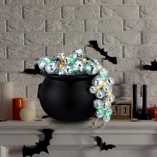 Halloween Cauldron Kit with Disco Balls Web Spiders Lights - Party Decor